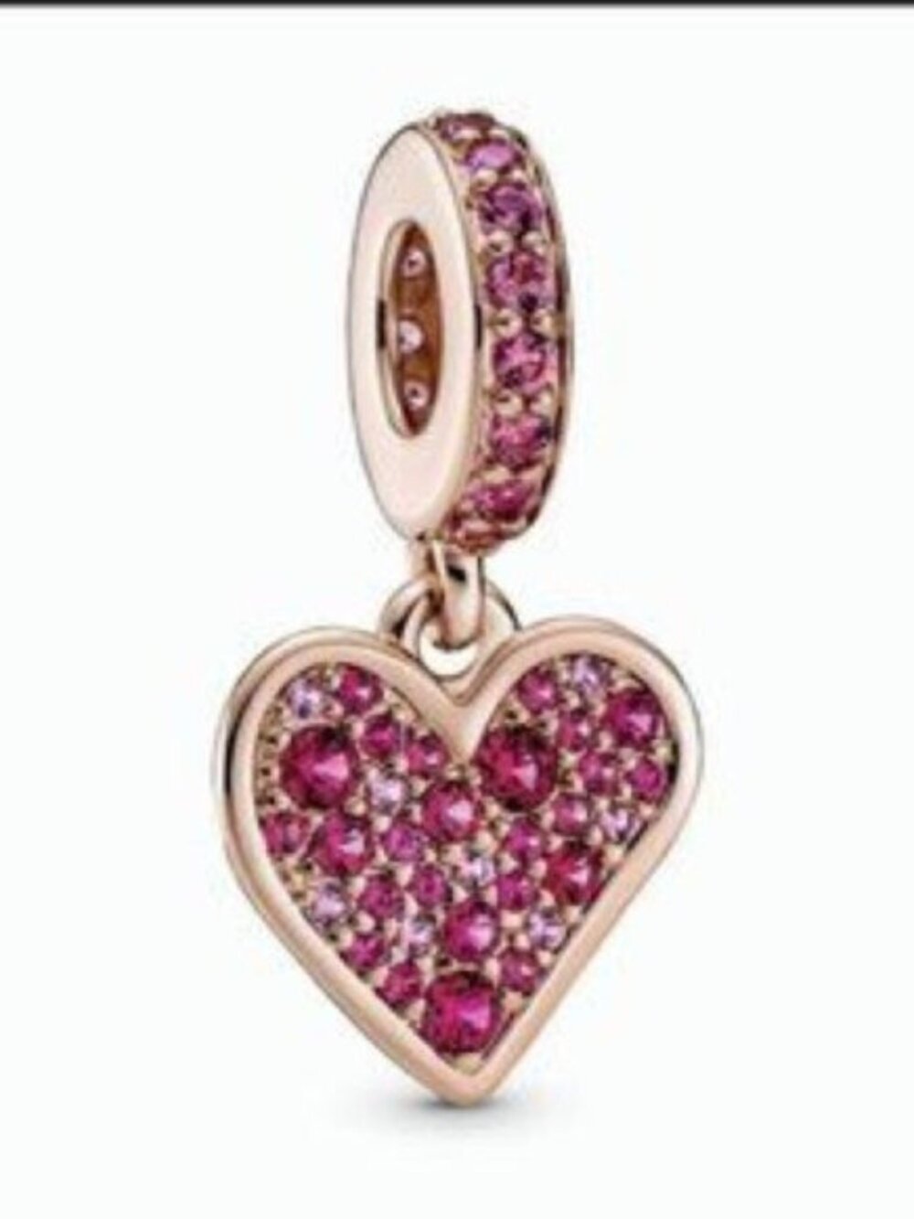 Pandora Rose Gold Heart Dangle Charm with Pink Stones